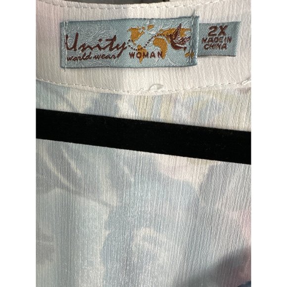 Unity Woman sz 2X multi print purple ruched sleeve split v neck lined Boho top - Picture 5 of 10